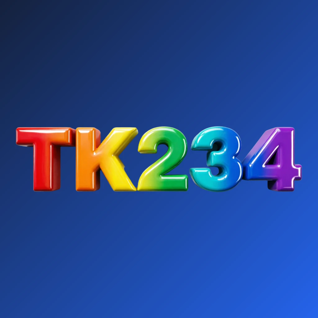3D logo of TK234 with oversized bold font in colorful rainbow gradient, glossy plastic texture, strong shadows and highlights on transparent background, designed as a wide horizontal rectangular wordmark for website header 3D logo of TK234 with oversized bold font in colorful rainbow gradient, glossy plastic texture, strong shadows and highlights on transparent background, designed as a wide horizontal rectangular wordmark for website header